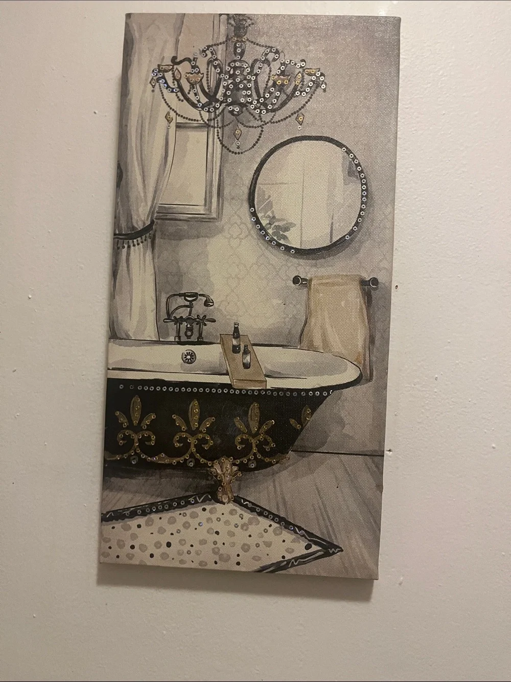 Chic Black & Gold Bathtub Wall Art Canvas